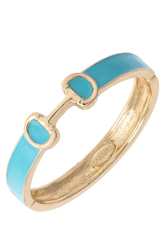 Majesty Horsebit Enamel Hinge Bangle in Light Blue sold by Canvas Style