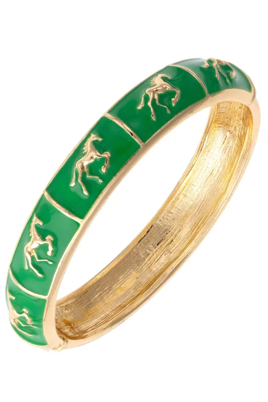 Horsin Around Sculpted Enamel Hinge Bangle in Green made by Canvas Style