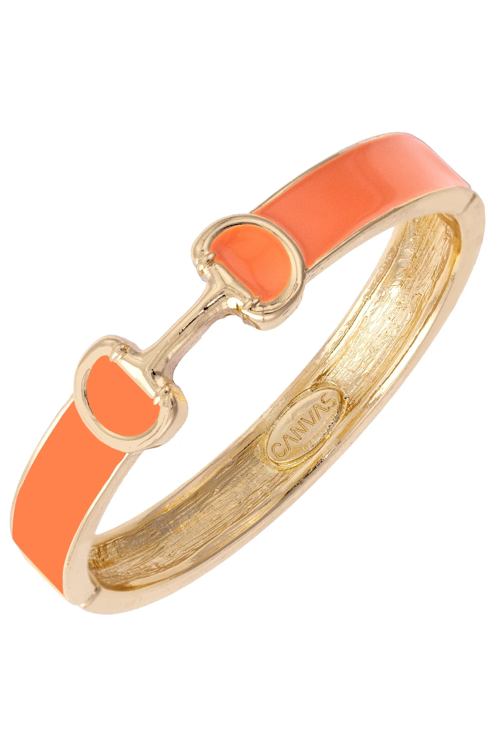 Majesty Horsebit Enamel Hinge Bangle in Orange sold by Canvas Style