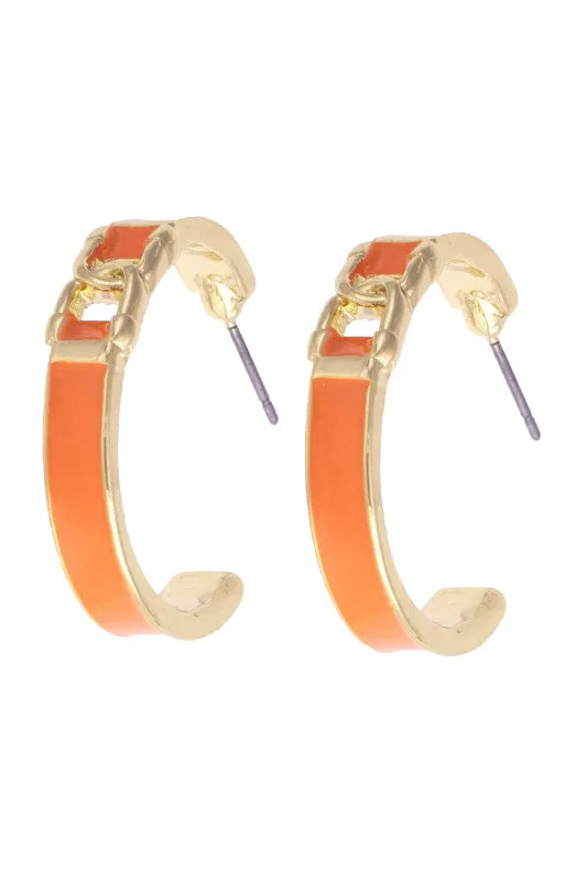 Lyra Linked Horsebit Enamel Hoop Earrings in Orange sold by Canvas Style