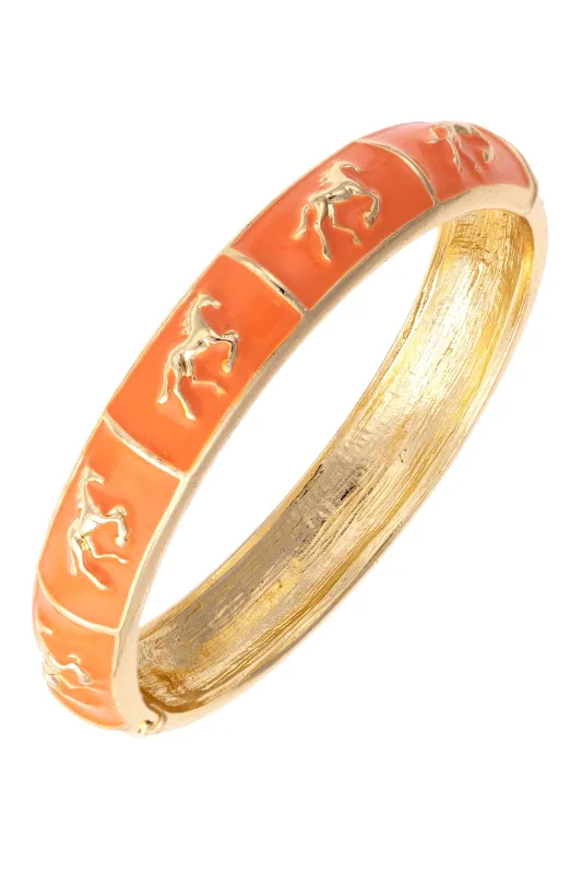 Horsin Around Sculpted Enamel Hinge Bangle in Orange made by Canvas Style