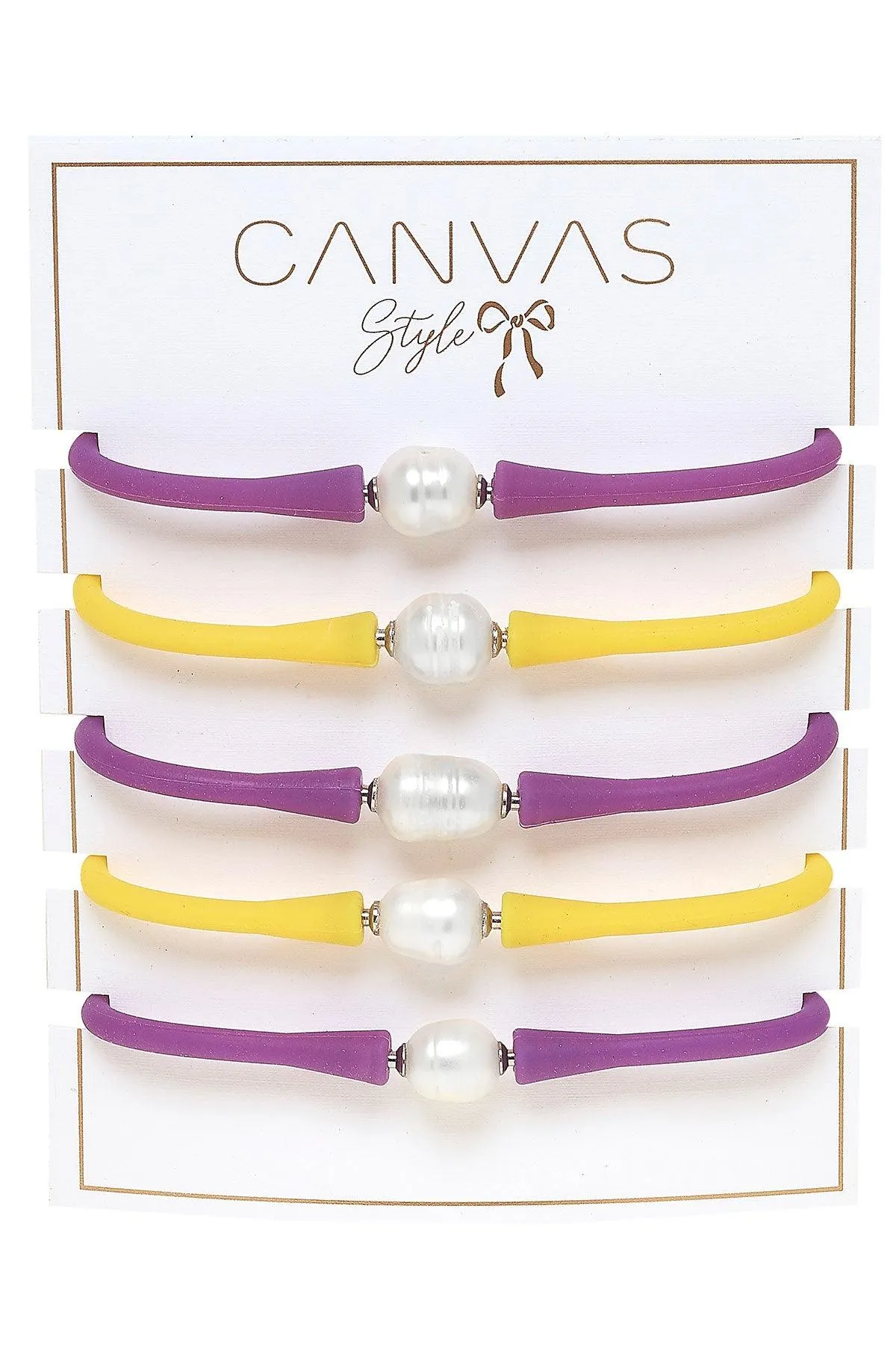 Bali Game Day Freshwater Pearl Bracelet Set of 5 in Purple & Yellow - FINAL SALE sold by Canvas Style product image thumbnail 2
