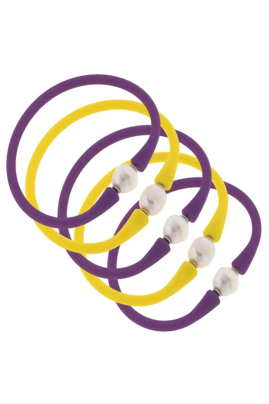 Bali Game Day Freshwater Pearl Bracelet Set of 5 in Purple & Yellow - FINAL SALE sold by Canvas Style