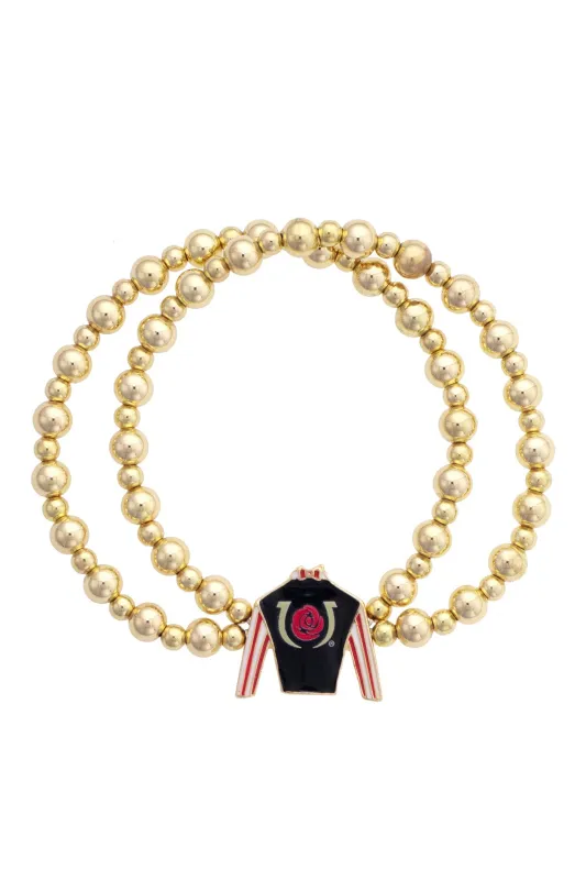 Kentucky Derby Jockey Silk 2 Row Ball Bead Bracelet in Shiny Gold made by Canvas Style