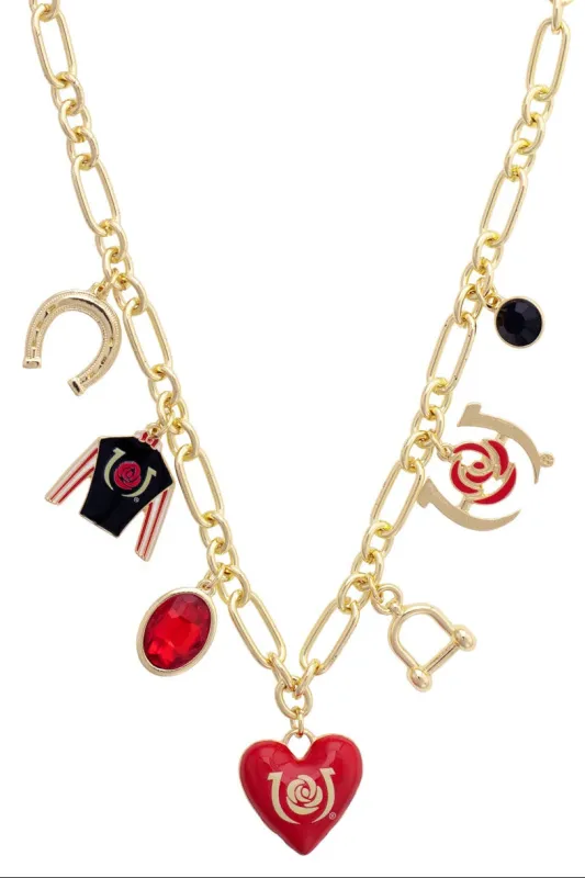 Kentucky Derby Enamel Heart Charm Necklace in Shiny Gold sold by Canvas Style