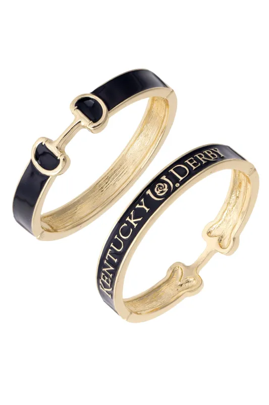 Kentucky Derby Enamel Horsebit Hinge Bangle in Black made by Canvas Style