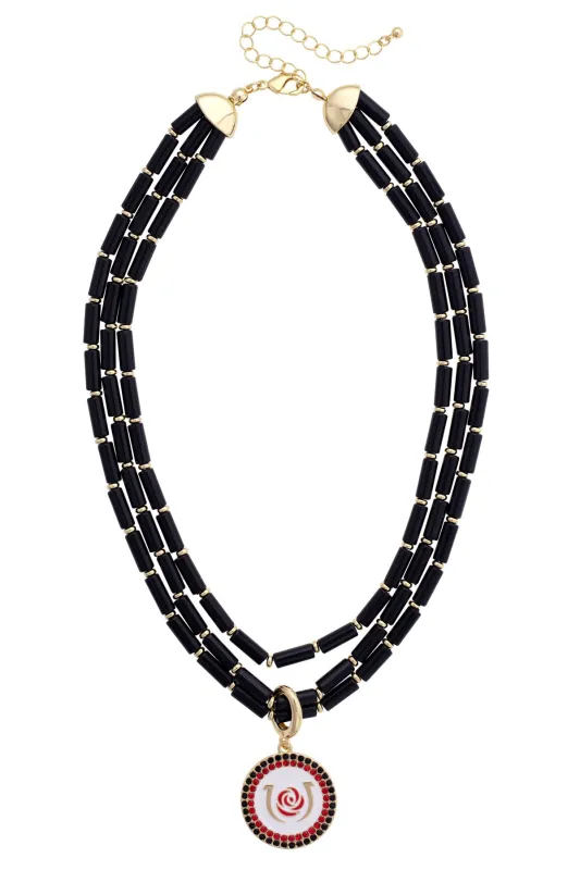 Kentucky Derby Pave Disc Multi-Strand Beaded Necklace in Black sold by Canvas Style