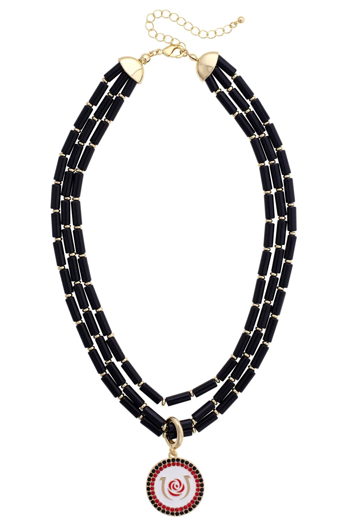 Kentucky Derby Pave Disc Multi-Strand Beaded Necklace in Black sold by Canvas Style