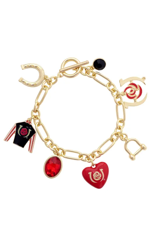 Kentucky Derby Enamel Heart Charm Bracelet in Shiny Gold made by Canvas Style