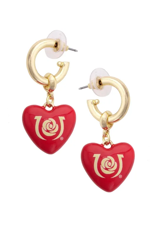 Kentucky Derby Enamel Heart Drop Hoop Earrings in Red sold by Canvas Style