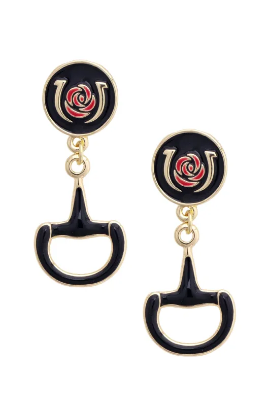 Kentucky Derby Enamel Horsebit Earrings in Black sold by Canvas Style