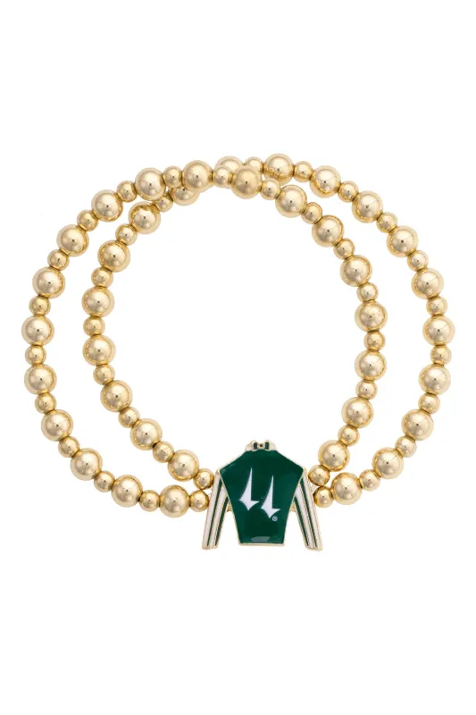 Churchill Downs Jockey Silk Enamel 2 Row Ball Bead Stretch Bracelet in Green made by Canvas Style