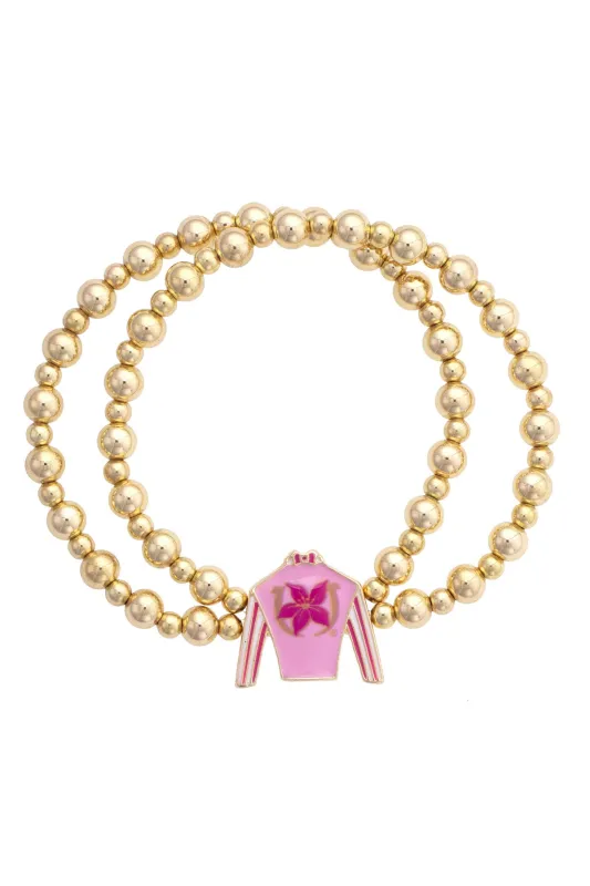 Stargazer Jockey Silk Enamel 2 Row Ball Bead Stretch Bracelet in Pink made by Canvas Style
