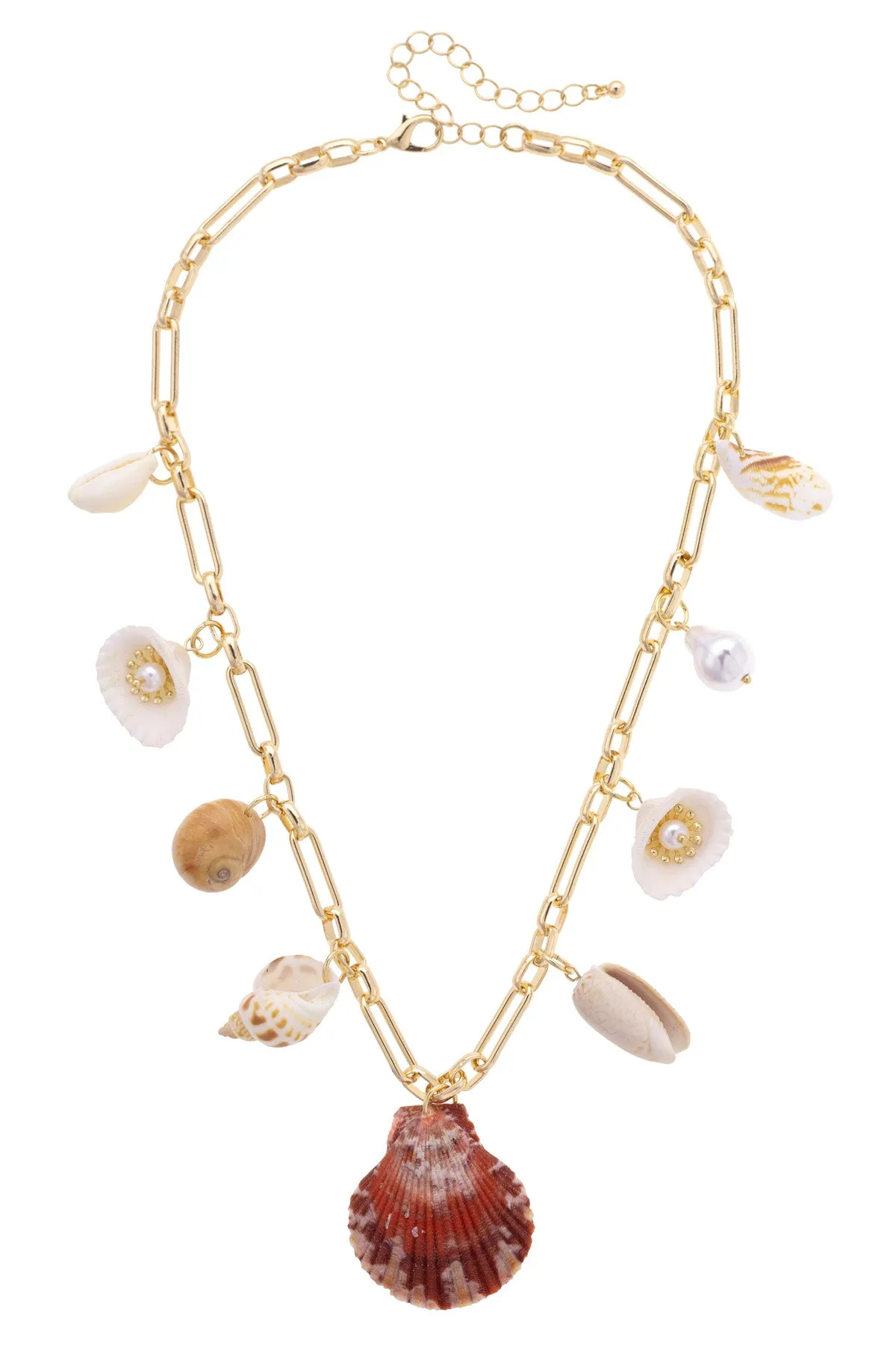 She Sells Seashells Charm Necklace in Shiny Gold sold by Canvas Style