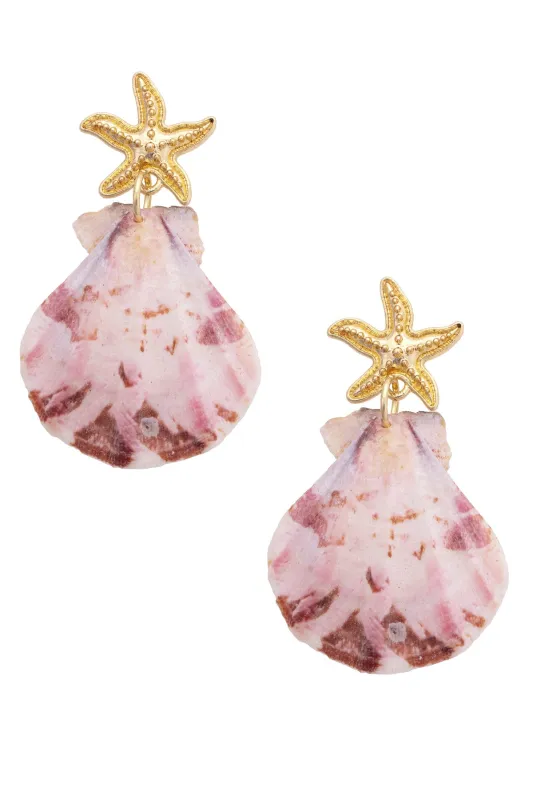 Star Fish Shell Drop Earrings in Pink sold by Canvas Style