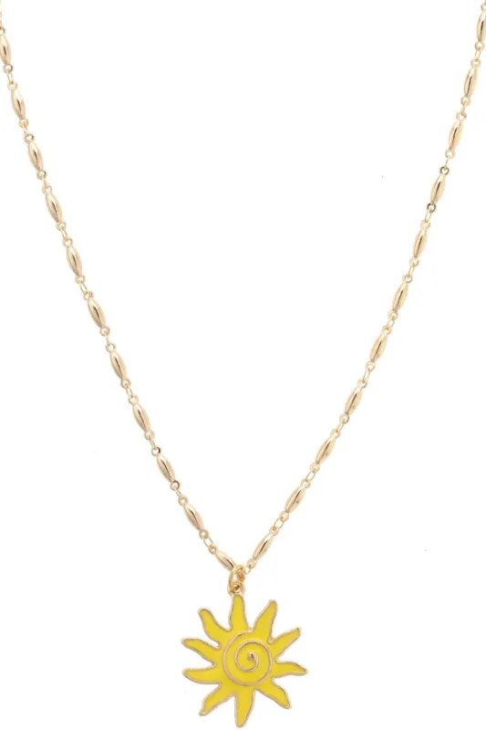 Sunshine Enamel Pendant Necklace In Shiny Gold made by Canvas Style