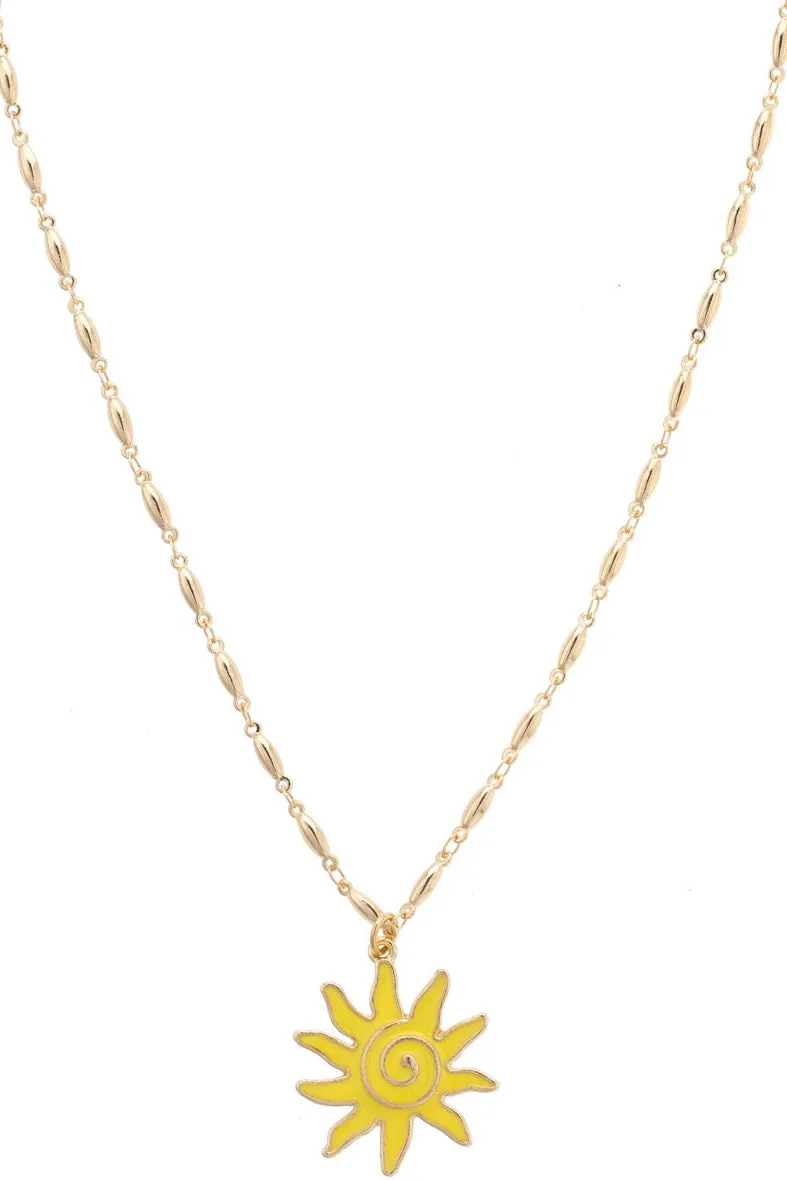 Sunshine Enamel Pendant Necklace In Shiny Gold sold by Canvas Style