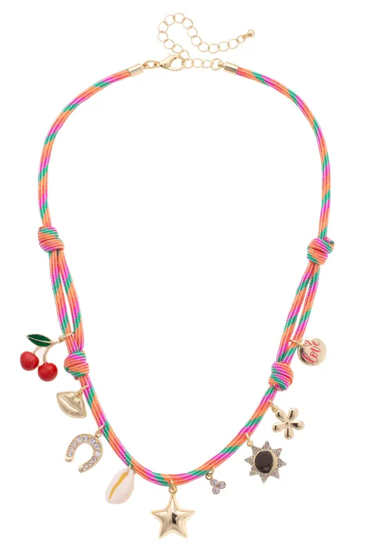 Perfect Day Paracord Multi Charm Necklace in Pink made by Canvas Style