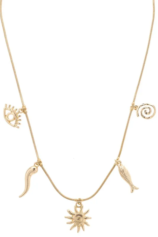 Lucky Mediterranean Icons Charm Necklace in Shiny Gold sold by Canvas Style