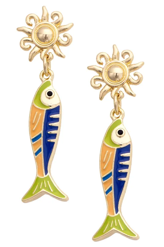 Sardine Sun Drop Earrings in Shiny Gold sold by Canvas Style