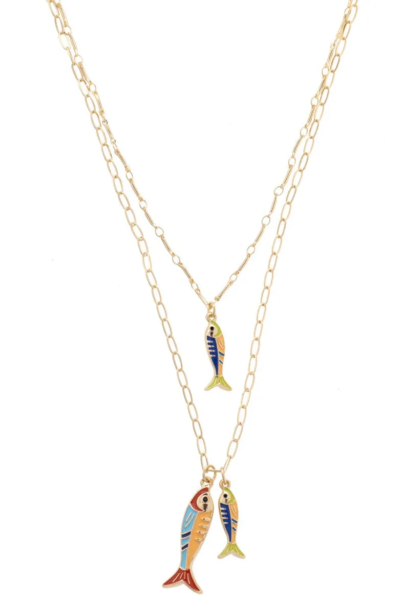 Sardine Enamel Layered Necklace in Shiny Gold sold by Canvas Style