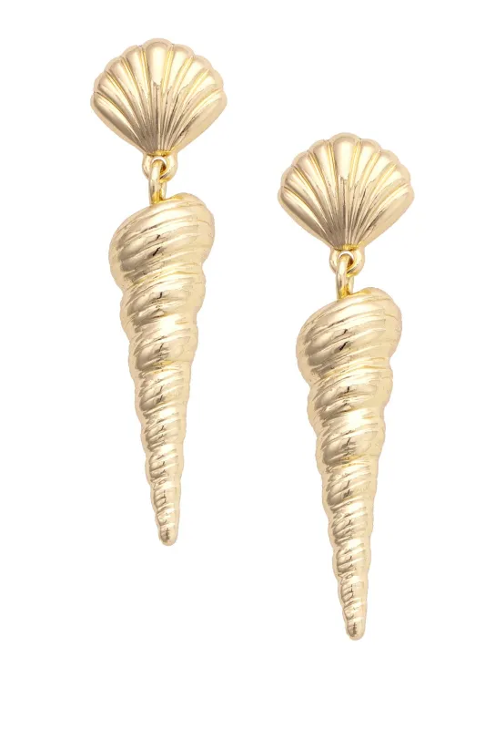 Swirl Shell Drop Earrings in Shiny Gold sold by Canvas Style