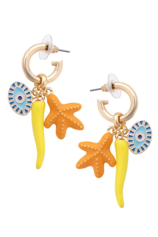 Aegean Sea Drop Hoop Earrings in Shiny Gold sold by Canvas Style