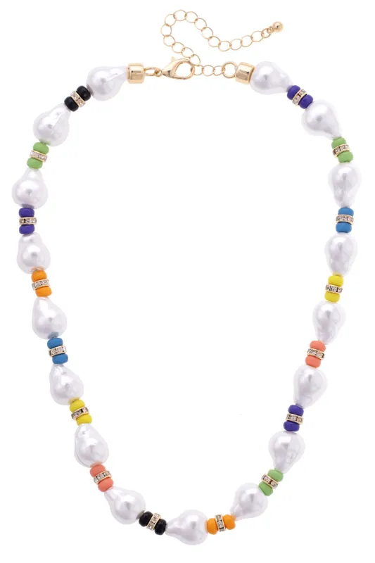 Cara Baroque Pearl Rainbow Beaded Necklace In Ivory made by Canvas Style