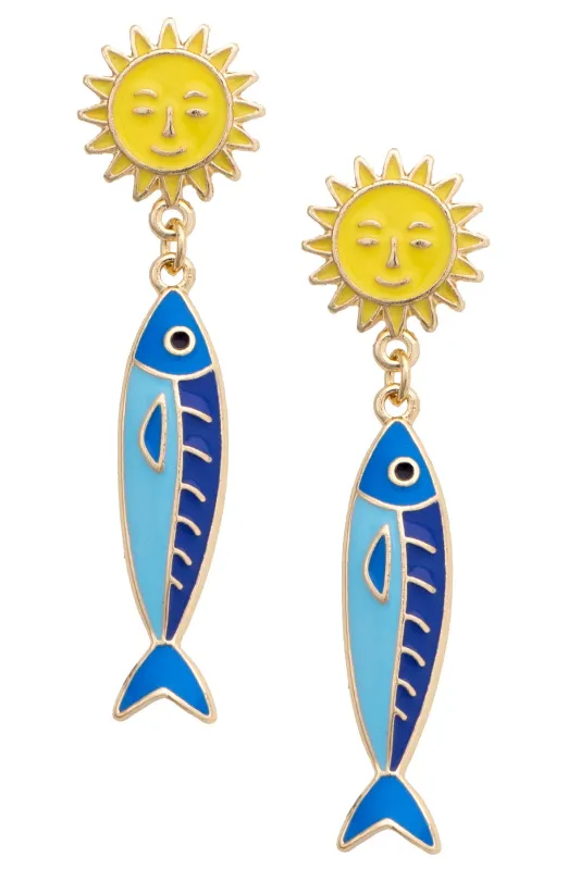 Sardine Sun Earrings in Blue and Yellow sold by Canvas Style
