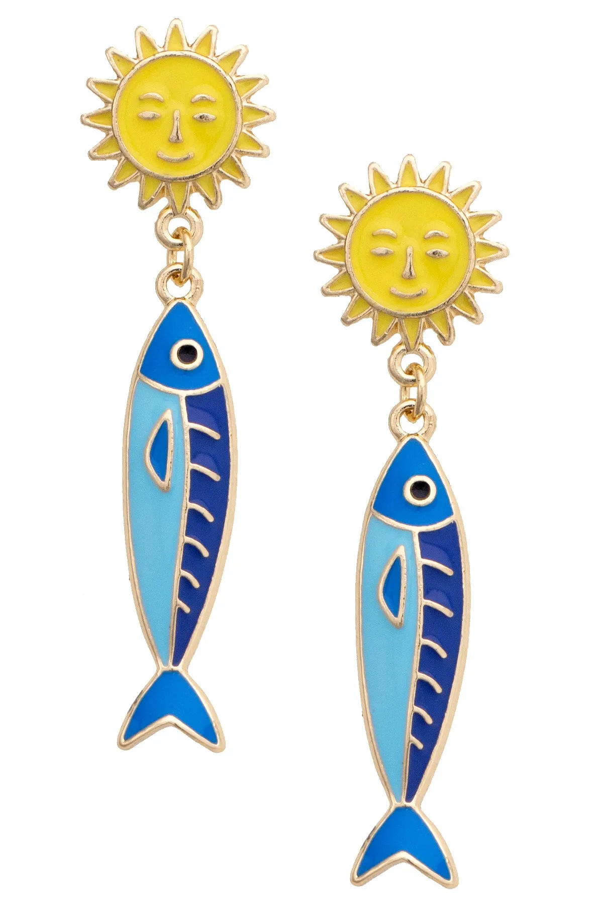 Sardine Sun Earrings in Blue and Yellow sold by Canvas Style