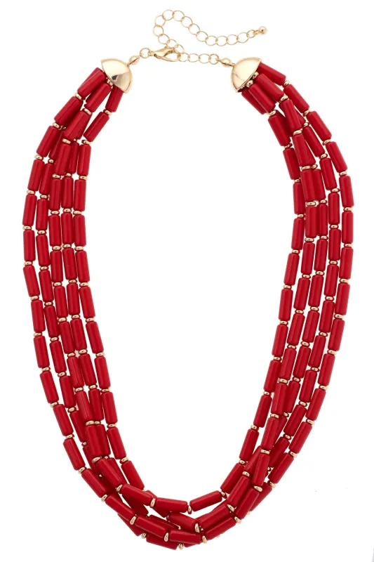 Santorini Multi-Strand Beaded Necklace in Red sold by Canvas Style