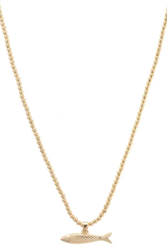 Sardine Ball Bead Necklace in Shiny Gold sold by Canvas Style