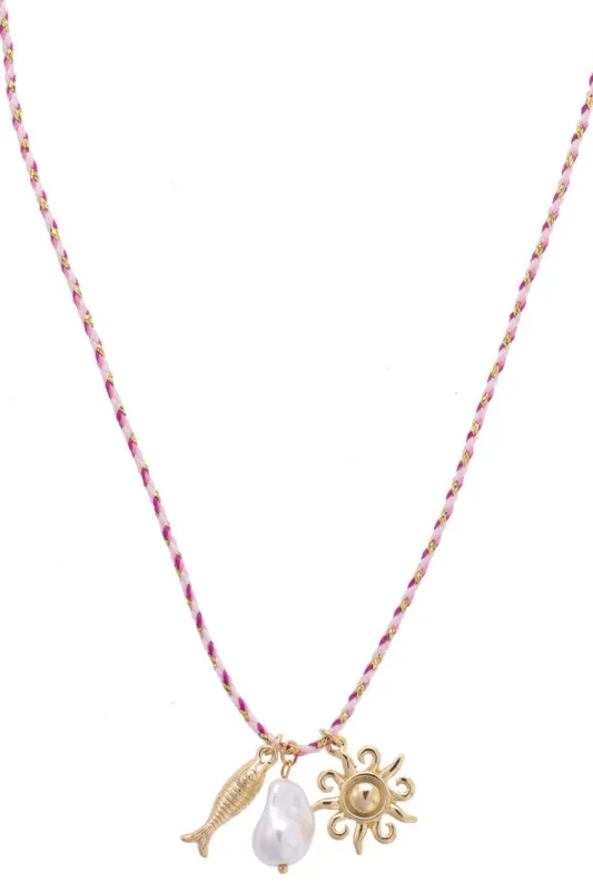 Twisted Rope Sardine Charm Necklace in Pink sold by Canvas Style