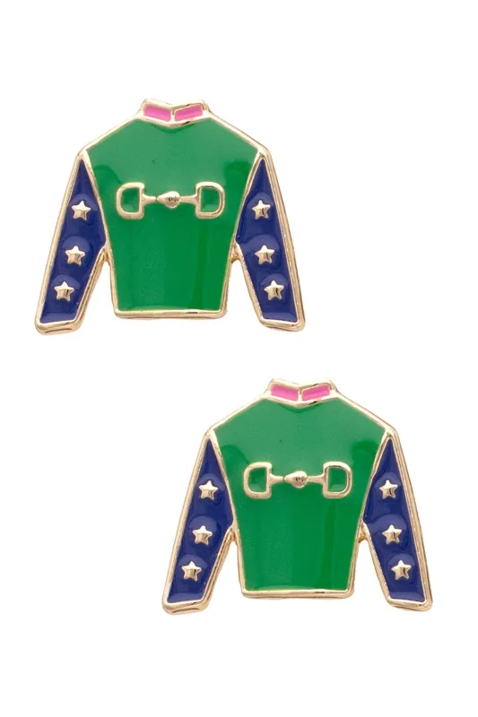 Dottie Jockey Silk Enamel Stud Earrings in Green & Navy made by Canvas Style
