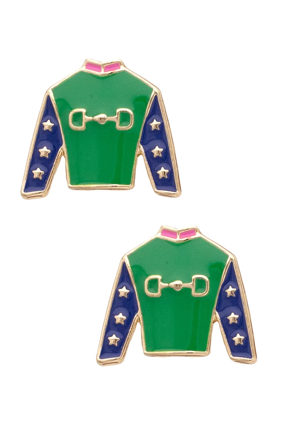 Dottie Jockey Silk Enamel Stud Earrings in Green & Navy sold by Canvas Style