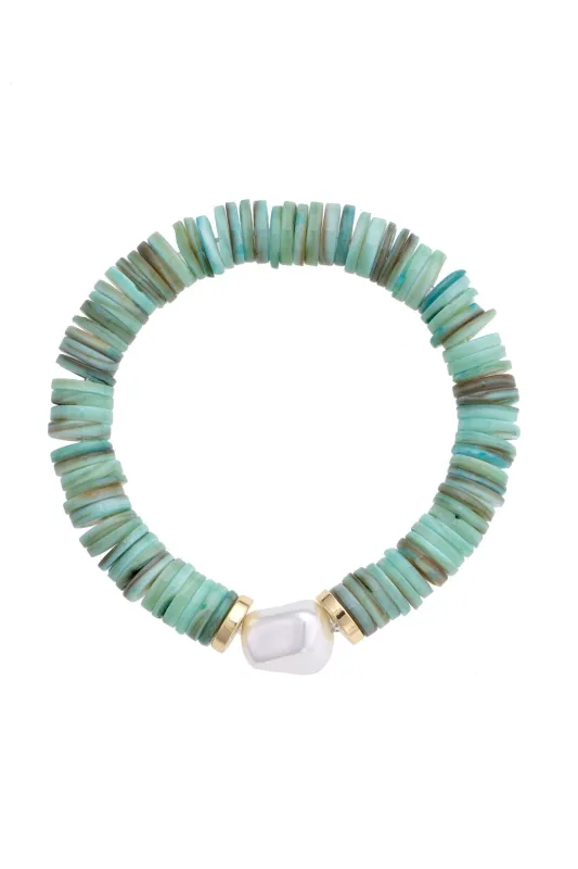 Leandra Pearl Shell Stretch Bracelet in Seafoam made by Canvas Style