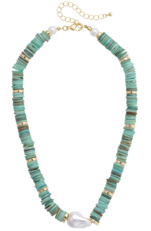 Leandra Pearl Shell Necklace in Seafoam made by Canvas Style
