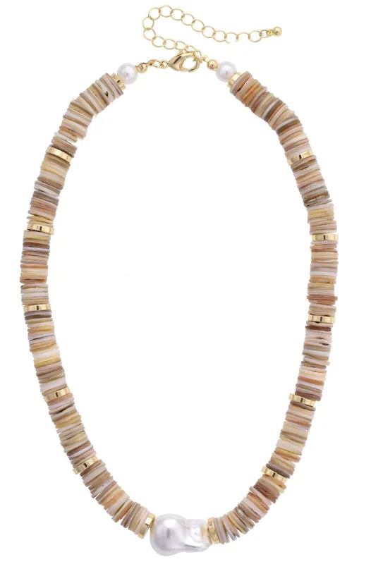 Leandra Pearl Shell Necklace in Natural made by Canvas Style