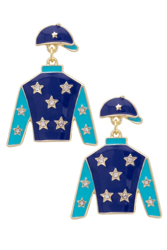 Starlight Jockey Silk Enamel Drop Earrings in Navy Blue & Aqua made by Canvas Style