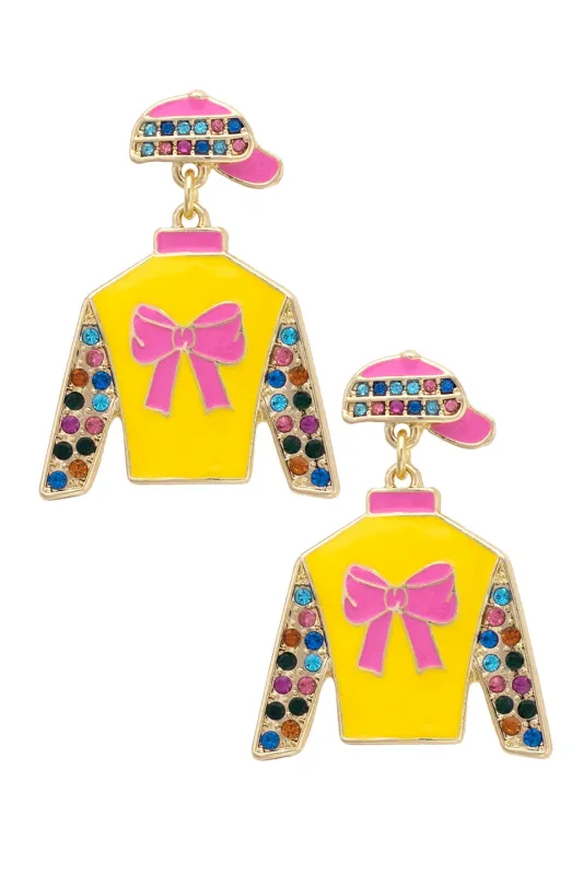 Shirley Jockey Silk Enamel Drop Earrings in Yellow & Pink made by Canvas Style