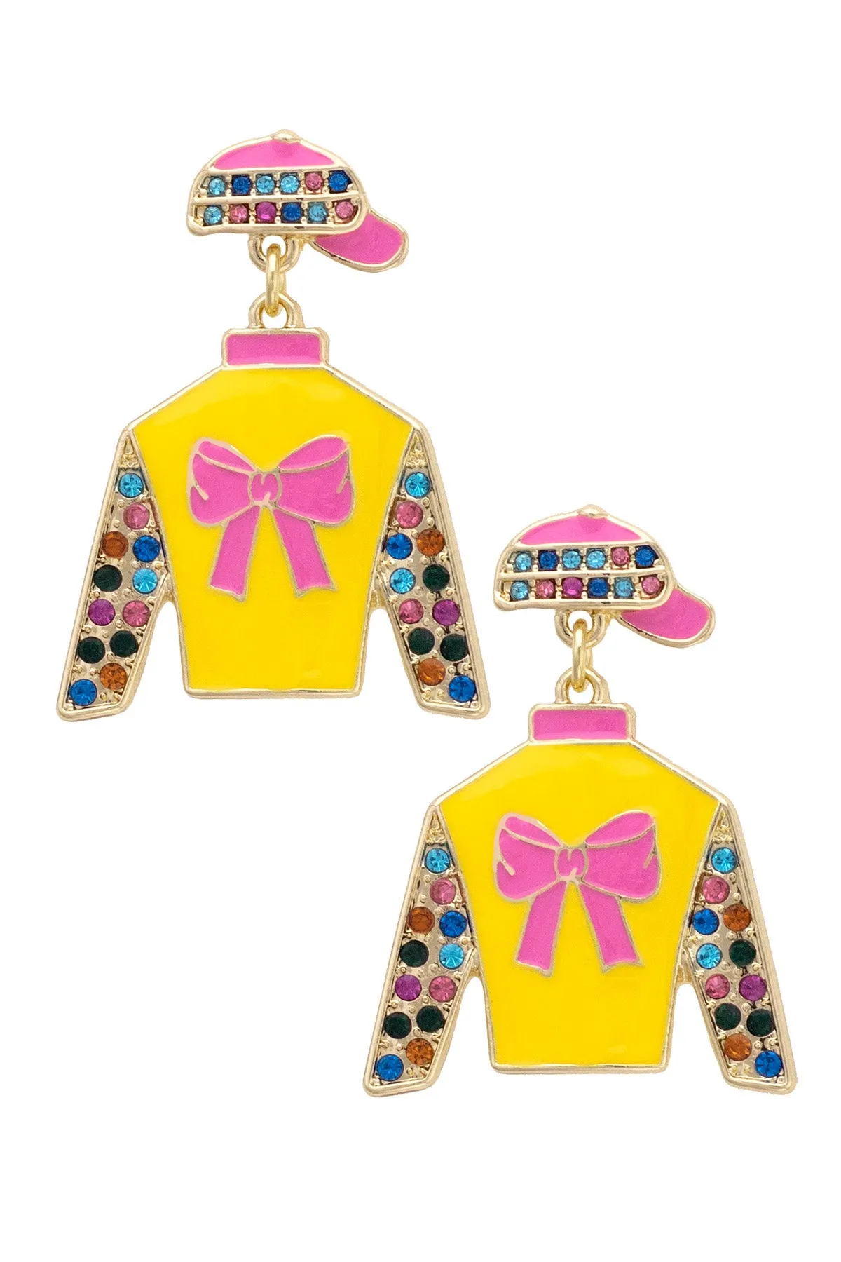 Shirley Jockey Silk Enamel Drop Earrings in Yellow & Pink sold by Canvas Style