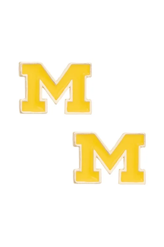 Michigan Wolverines Enamel Logo Stud Earrings in Shiny Gold made by Canvas Style