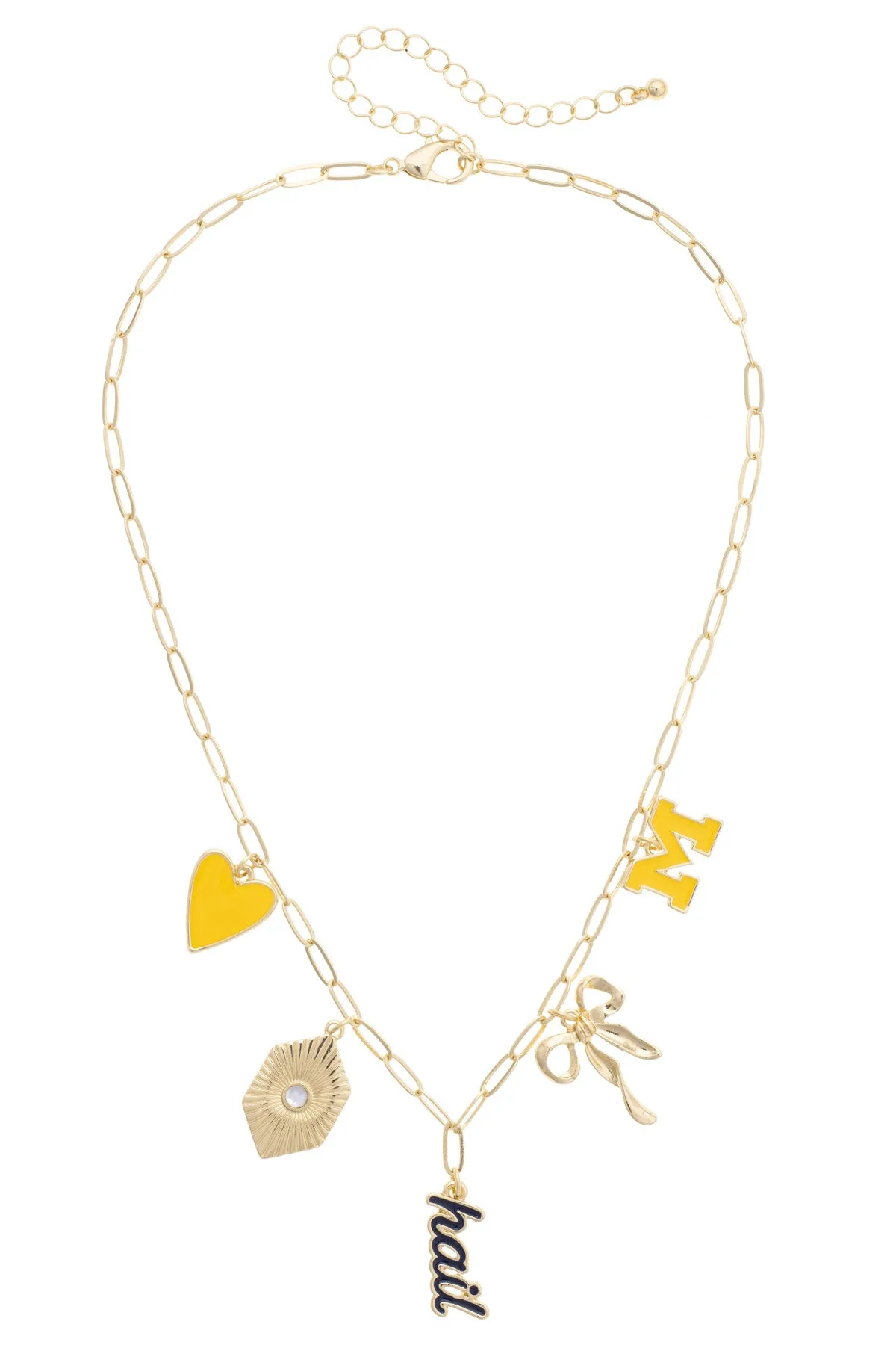 Michigan Wolverines Paper Clip Charm Necklace in Shiny Gold sold by Canvas Style product image thumbnail 2