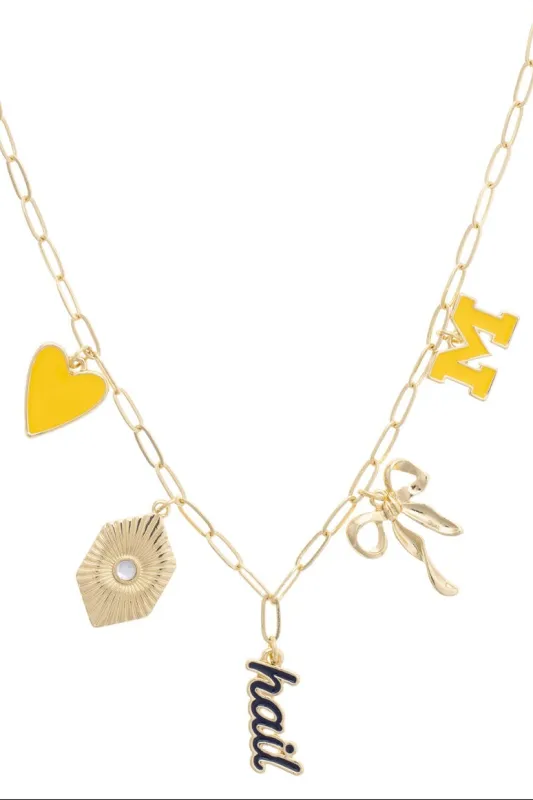 Michigan Wolverines Paper Clip Charm Necklace in Shiny Gold made by Canvas Style