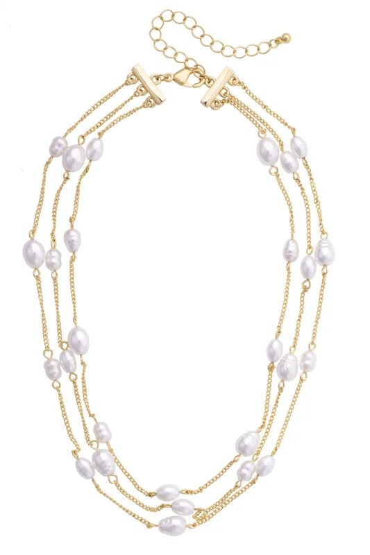 Calypso Layered Freshwater Pearl Necklace in Shiny Gold made by Canvas Style