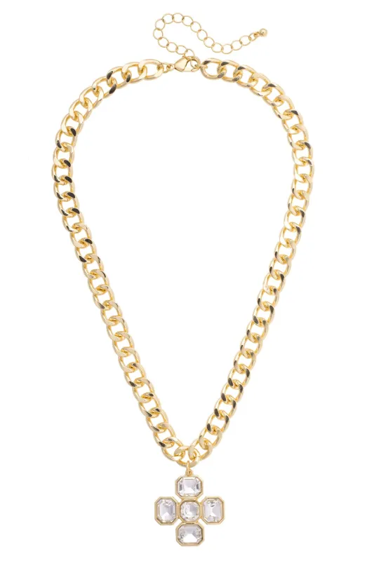 Laurel Rhinestone Cross Linked Necklace in Shiny Gold made by Canvas Style