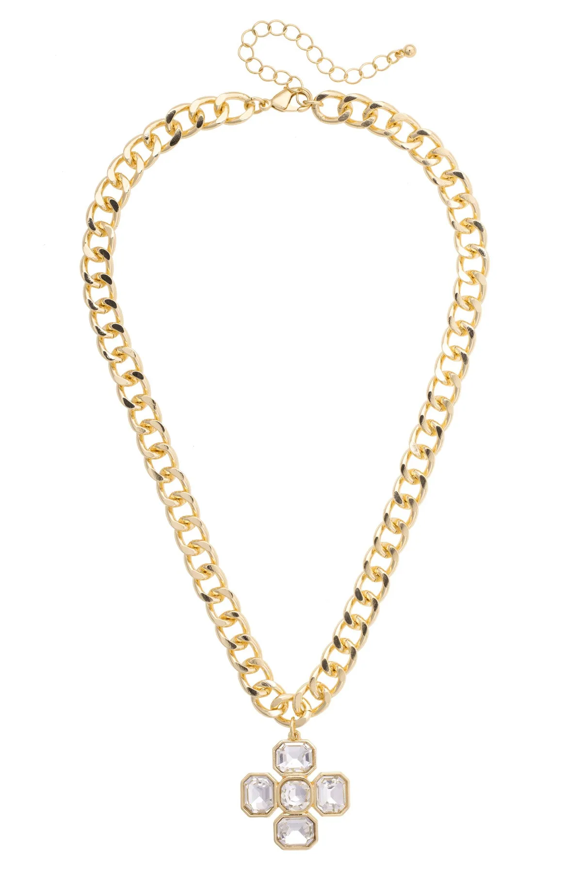 Laurel Rhinestone Cross Linked Necklace in Shiny Gold sold by Canvas Style