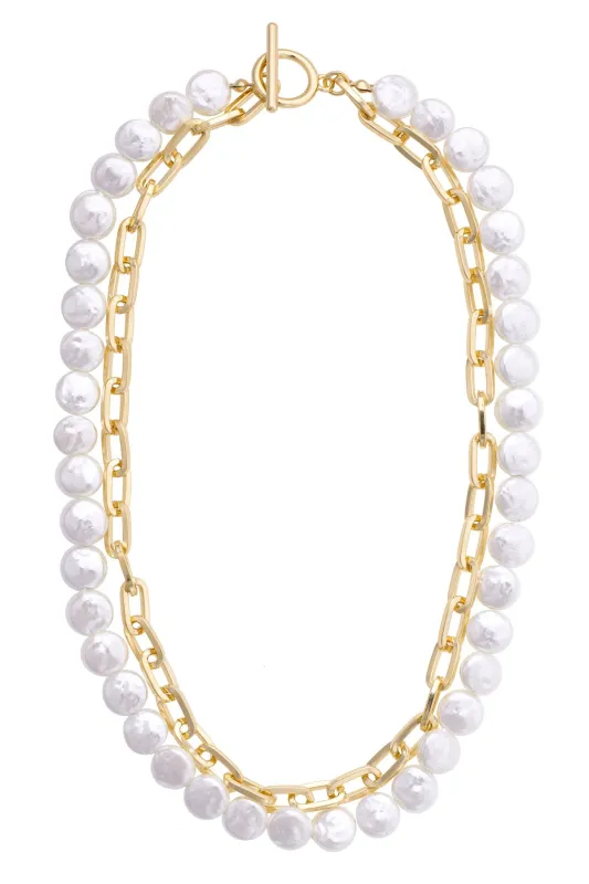 Coco Layered Pearl Linked Necklace in Shiny Gold made by Canvas Style