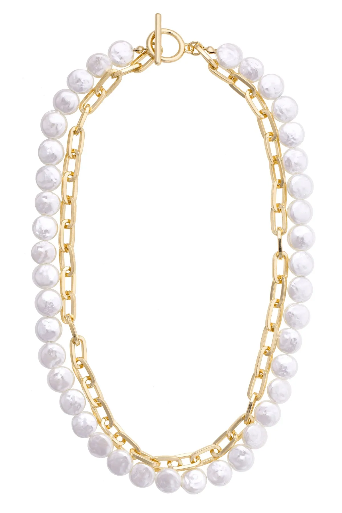 Coco Layered Pearl Linked Necklace in Shiny Gold sold by Canvas Style