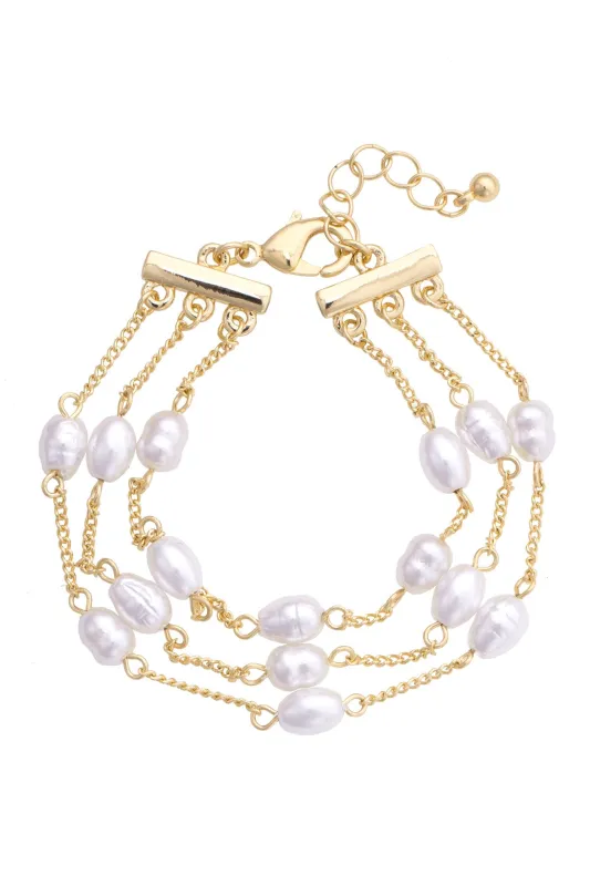 Calypso Layered Freshwater Pearl Bracelet in Shiny Gold made by Canvas Style